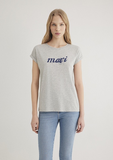  Mavi Mavi Logo Baskılı Gri Tişört Loose Fit / Bol Rahat Kesim 166422-25702