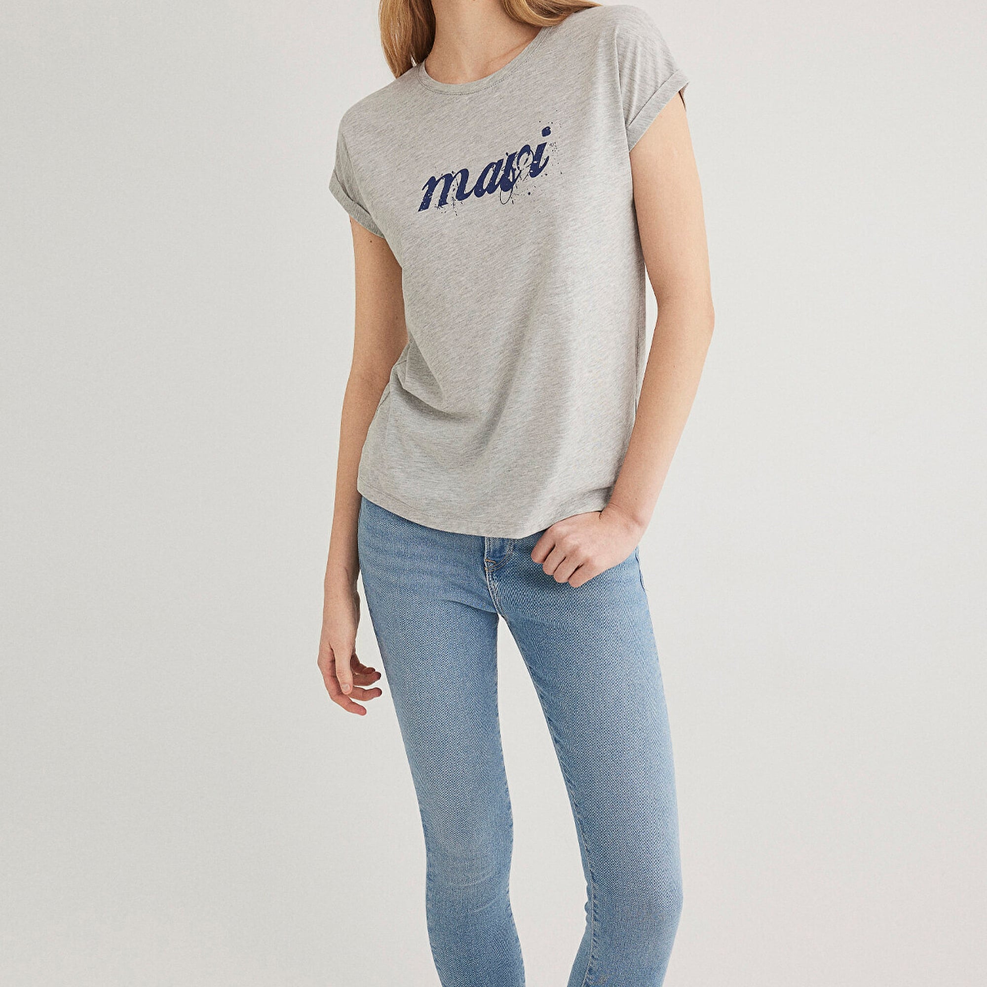 Mavi Mavi Logo Baskılı Gri Tişört Loose Fit / Bol Rahat Kesim 166422-25702