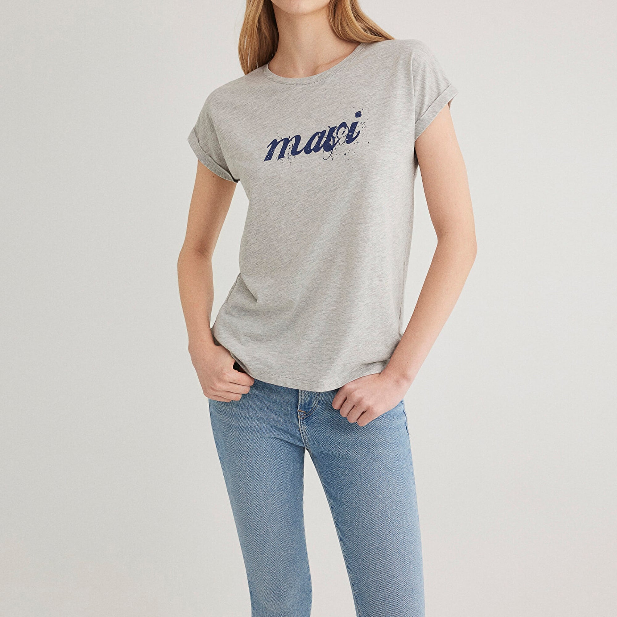 Mavi Mavi Logo Baskılı Gri Tişört Loose Fit / Bol Rahat Kesim 166422-25702