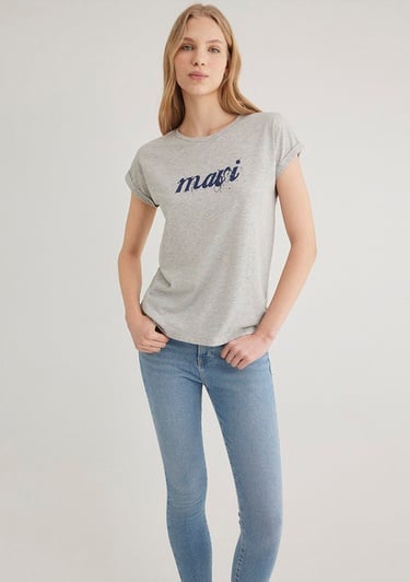  Mavi Mavi Logo Baskılı Gri Tişört Loose Fit / Bol Rahat Kesim 166422-25702