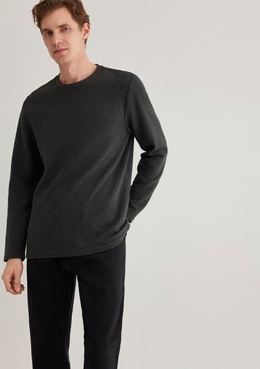  Mavi Uzun Kollu Dokulu Antrasit Tişört Slim Fit / Dar Kesim 064622-26834