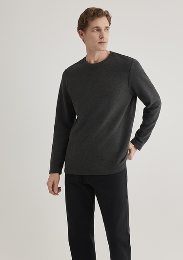  Mavi Uzun Kollu Dokulu Antrasit Tişört Slim Fit / Dar Kesim 064622-26834