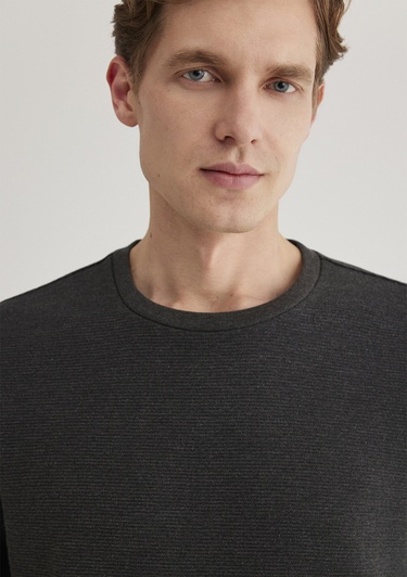  Mavi Uzun Kollu Dokulu Antrasit Tişört Slim Fit / Dar Kesim 064622-26834