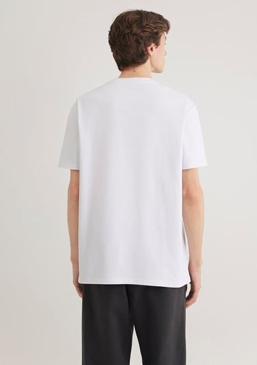  Mavi Cep Detaylı Beyaz Basic Tişört Loose Fit / Bol Rahat Kesim 066248-620