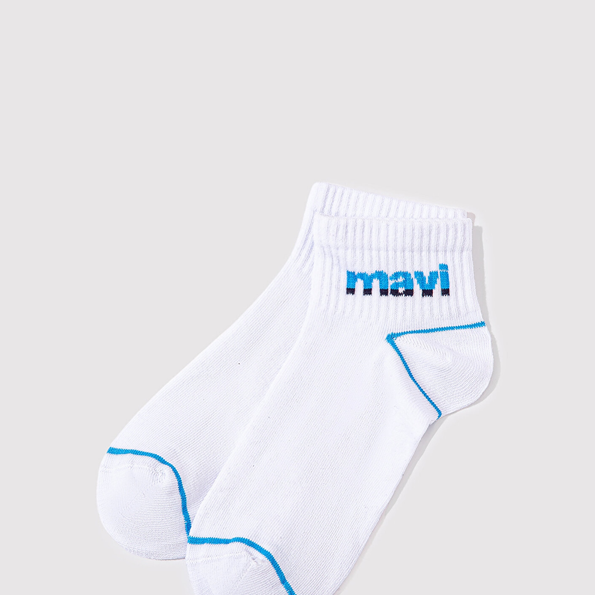 Mavi Mavi Logo Baskılı Beyaz Soket Çorap 092523-620