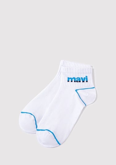  Mavi Mavi Logo Baskılı Beyaz Soket Çorap 092523-620