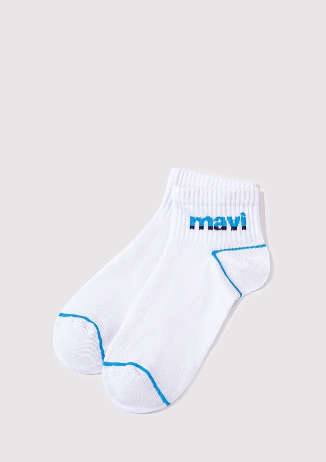  Mavi Mavi Logo Baskılı Beyaz Soket Çorap 092523-620