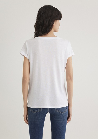  Mavi Kelebek Baskılı Beyaz İstanbul Tişört Regular Fit / Normal Kesim 167576-620