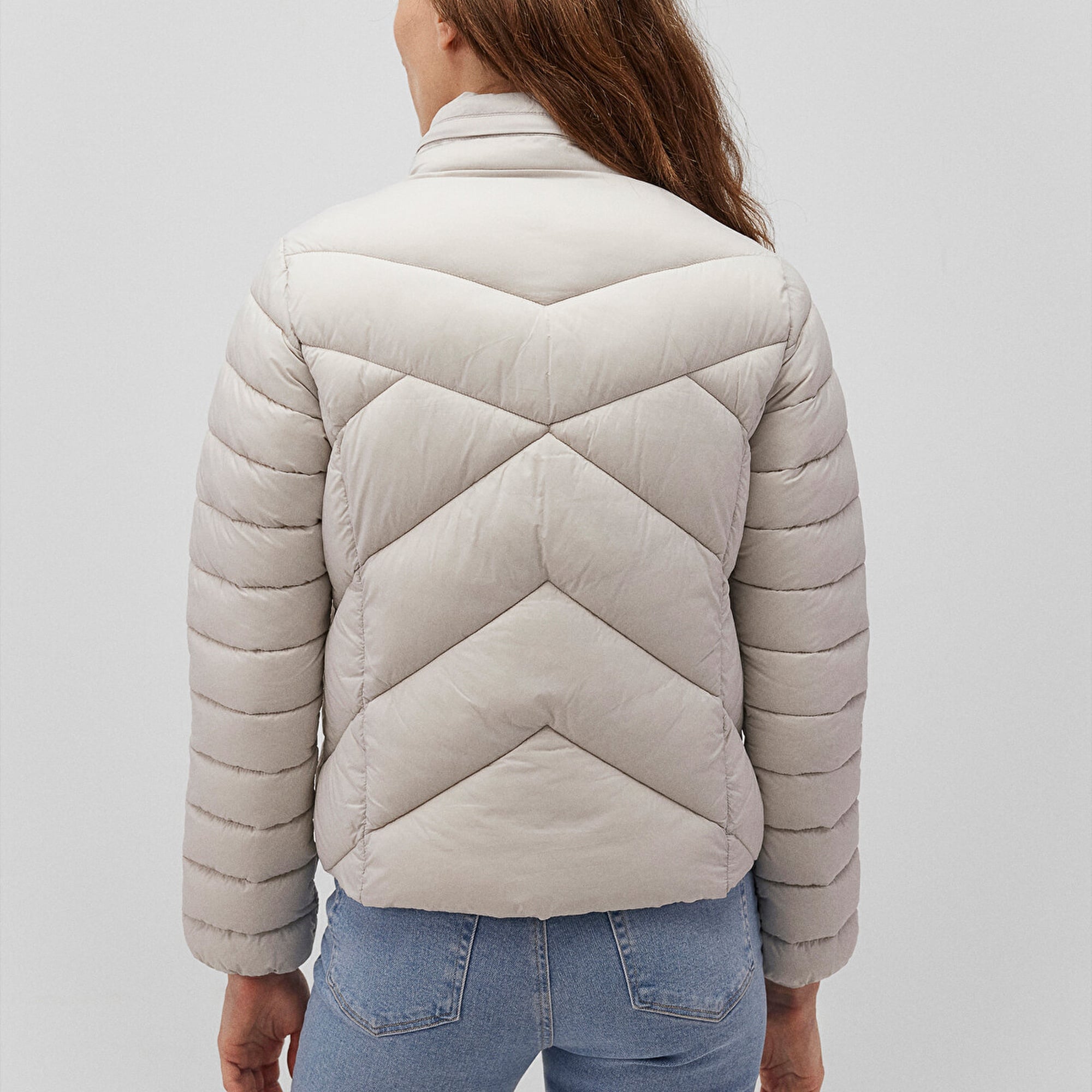 Mavi Dik Yaka Bej Şişme Mont 110698-27105