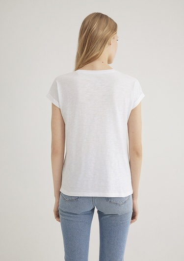  Mavi Mavi Logo Baskılı Beyaz Tişört Loose Fit / Bol Rahat Kesim 166422-620