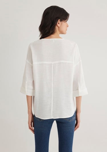  Mavi V Yaka Beyaz Bluz 121357-22937