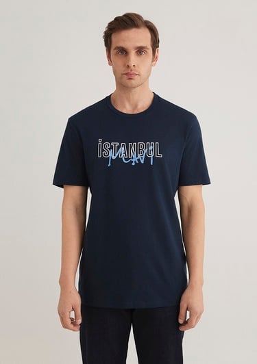  Mavi İstanbul Baskılı Lacivert Tişört Regular Fit / Normal Kesim 067114-34319
