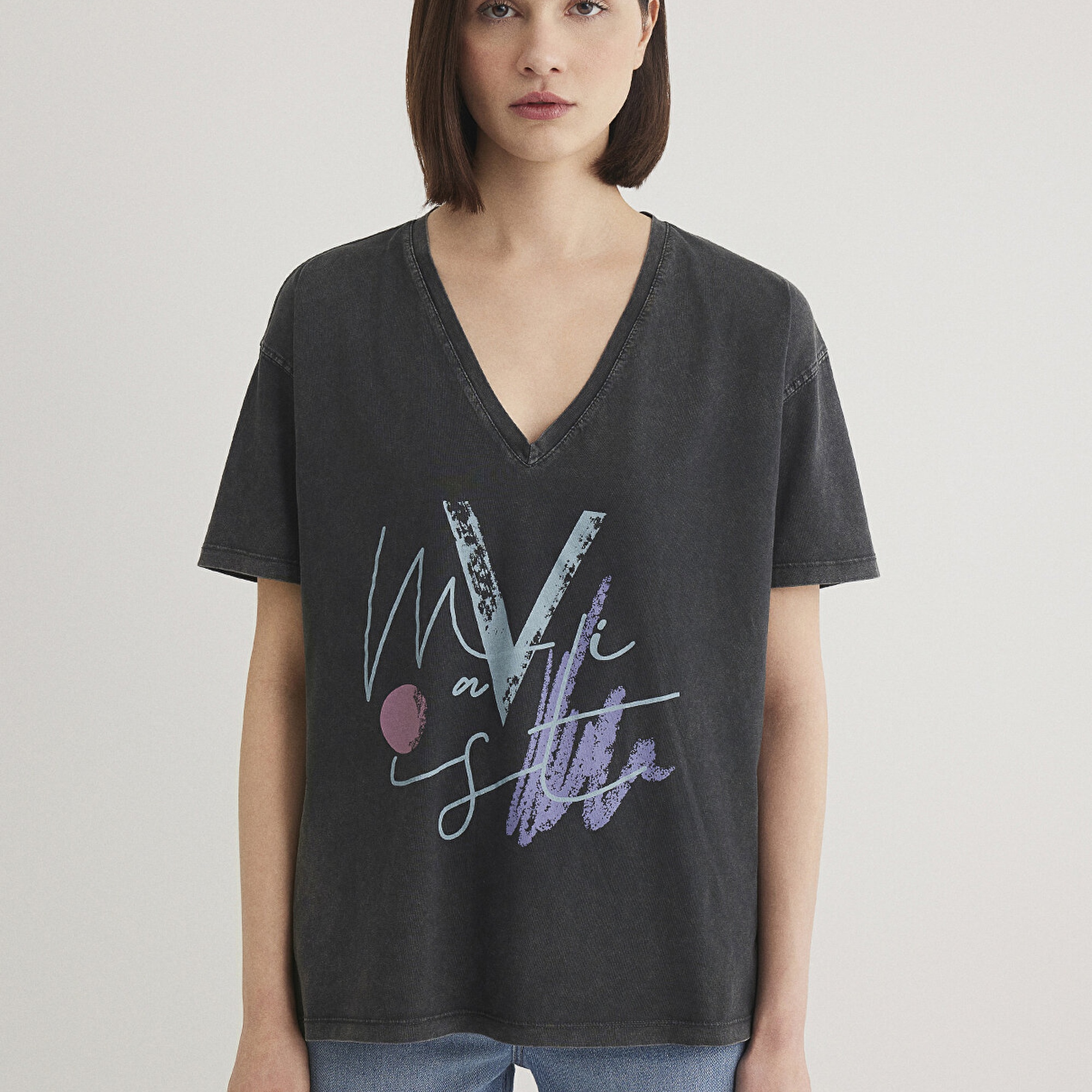 Mavi Mavi Baskılı Antrasit İstanbul Tişört Loose Fit / Bol Rahat Kesim 1601176-900