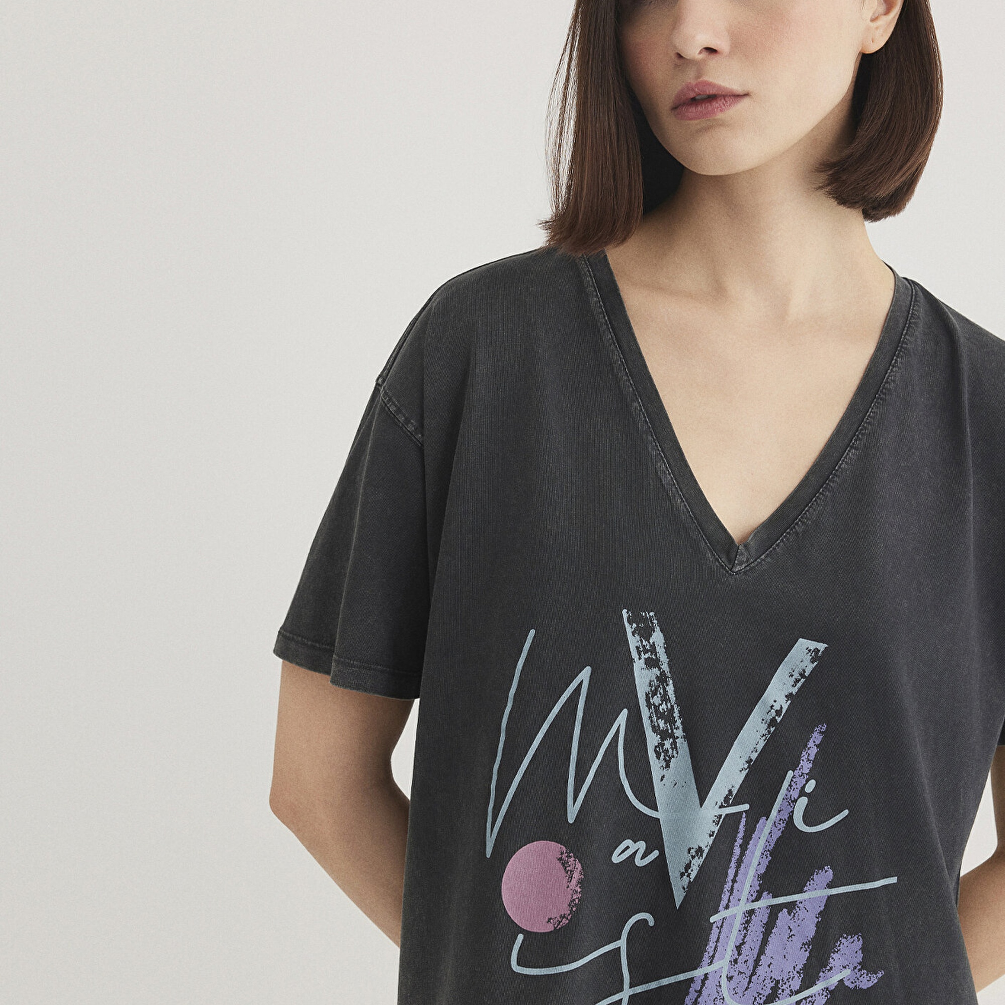 Mavi Mavi Baskılı Antrasit İstanbul Tişört Loose Fit / Bol Rahat Kesim 1601176-900