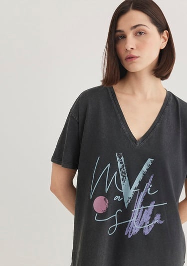  Mavi Mavi Baskılı Antrasit İstanbul Tişört Loose Fit / Bol Rahat Kesim 1601176-900