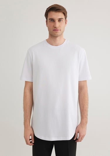  Mavi Beyaz Basic Tişört Slim Long Fit / Slim Uzun Kesim 067082-620