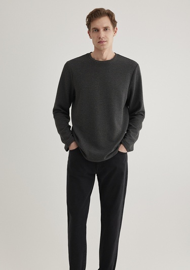  Mavi Uzun Kollu Dokulu Antrasit Tişört Slim Fit / Dar Kesim 064622-26834