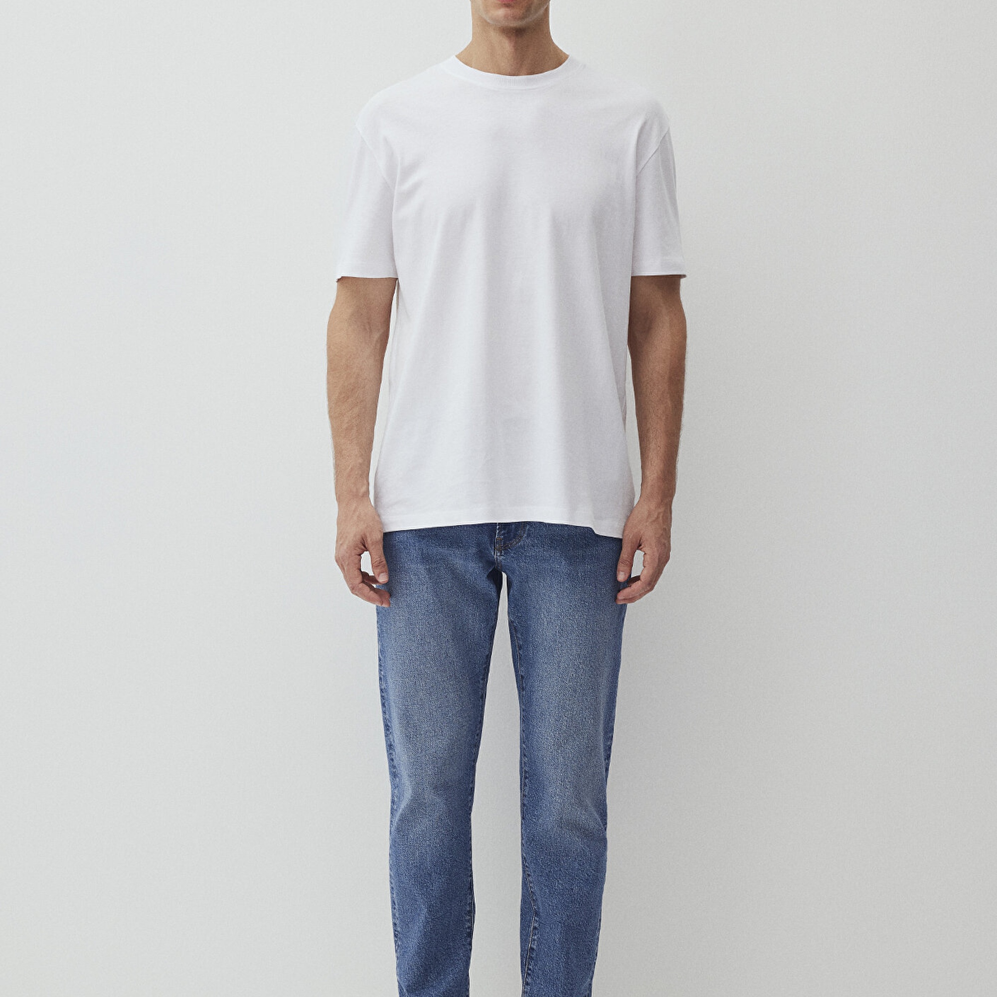 Mavi Beyaz Basic Tişört Loose Fit / Bol Rahat Kesim 066249-620