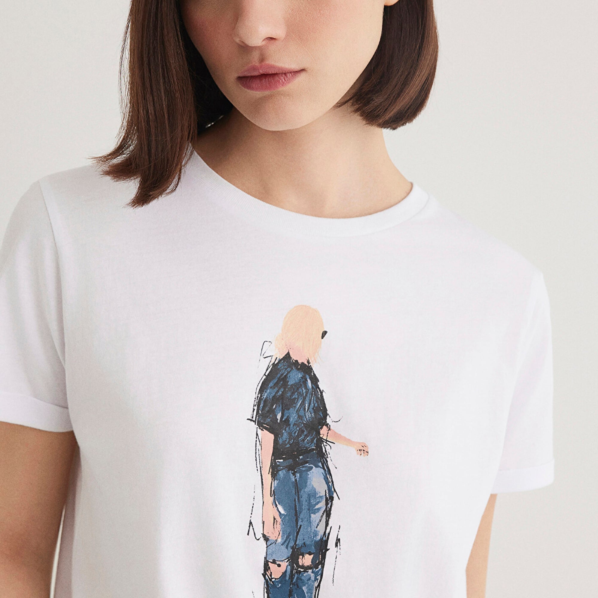 Mavi Denim Kız Baskılı Beyaz İstanbul Tişört Regular Fit / Normal Kesim 1610222-620