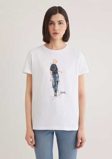  Mavi Denim Kız Baskılı Beyaz İstanbul Tişört Regular Fit / Normal Kesim 1610222-620