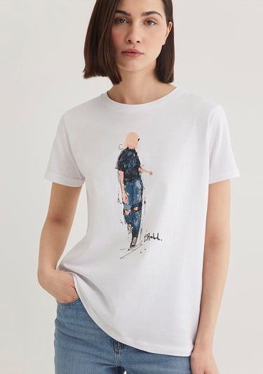  Mavi Denim Kız Baskılı Beyaz İstanbul Tişört Regular Fit / Normal Kesim 1610222-620