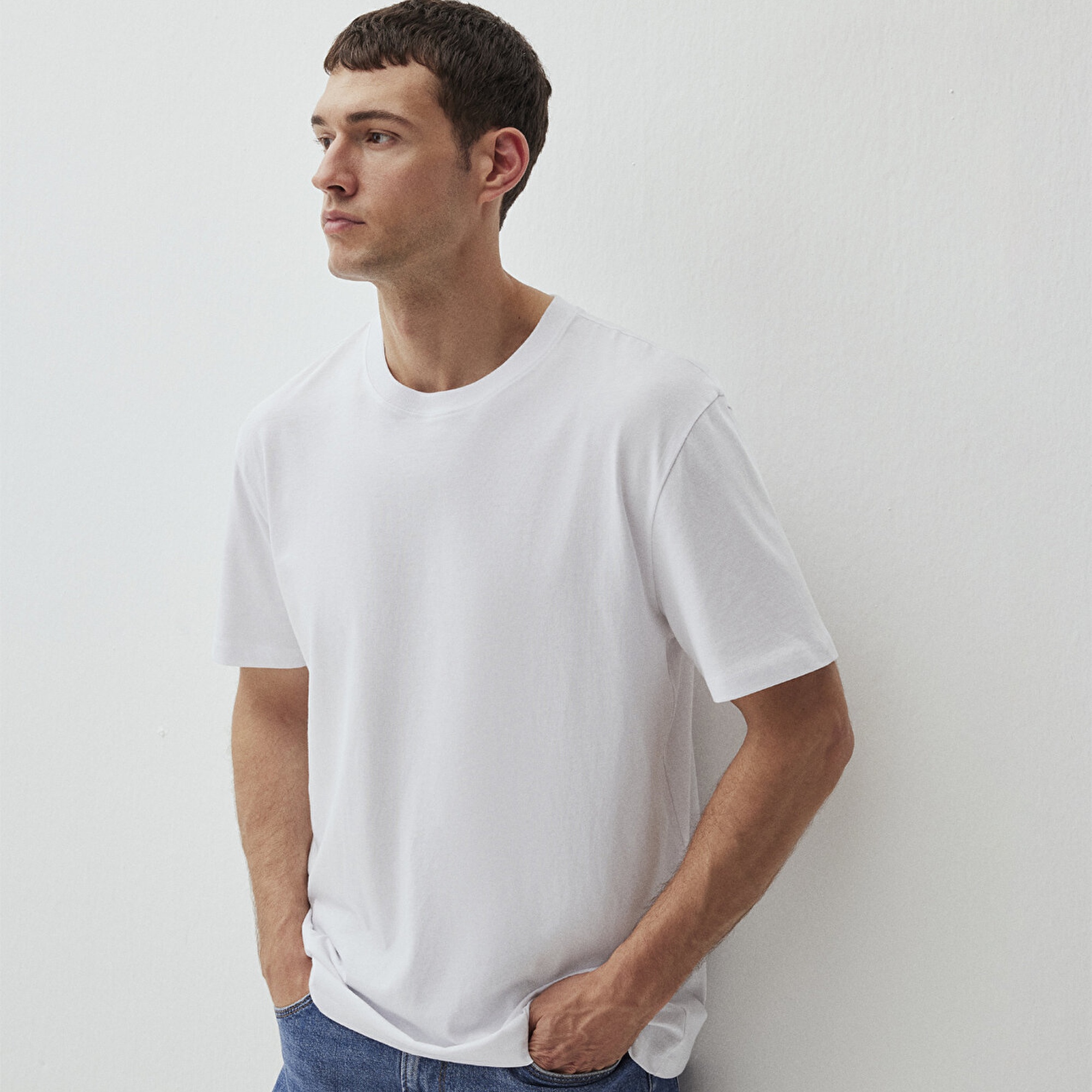 Mavi Beyaz Basic Tişört Loose Fit / Bol Rahat Kesim 066249-620