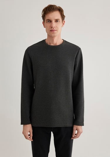  Mavi Uzun Kollu Dokulu Antrasit Tişört Slim Fit / Dar Kesim 064622-26834