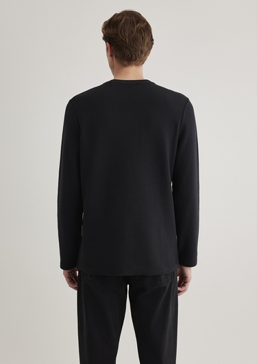  Mavi Uzun Kollu Dokulu Siyah Tişört Slim Fit / Dar Kesim 064622-21842