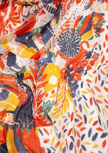  Mavi Baskılı Turuncu Şal 1910042-30874