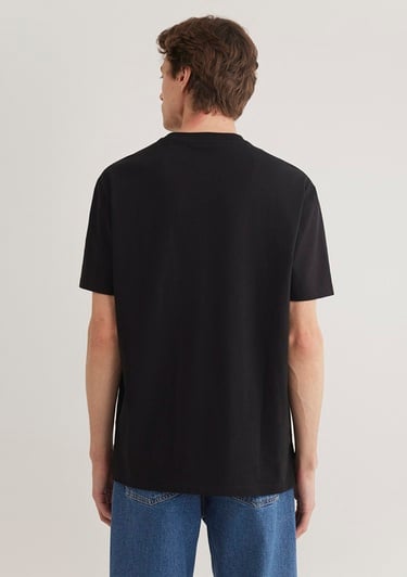  Mavi Cep Detaylı Siyah Tişört Loose Fit / Bol Rahat Kesim 066248-900