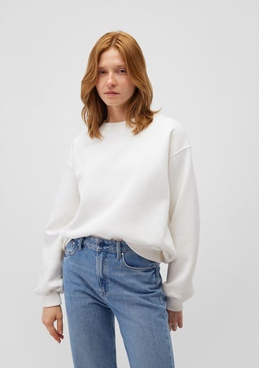  Mavi Bisiklet Yaka Beyaz Basic Sweatshirt 1610198-70057