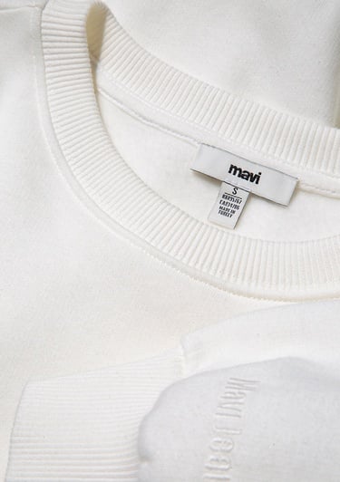  Mavi Bisiklet Yaka Beyaz Basic Sweatshirt 1610198-70057