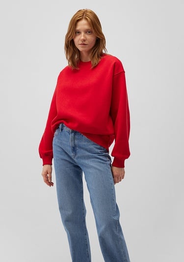  Mavi Bisiklet Yaka Kırmızı Basic Sweatshirt 1610198-80791