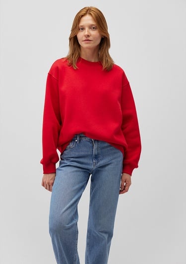  Mavi Bisiklet Yaka Kırmızı Basic Sweatshirt 1610198-80791