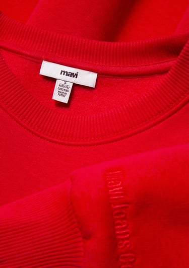 Mavi Bisiklet Yaka Kırmızı Basic Sweatshirt 1610198-80791