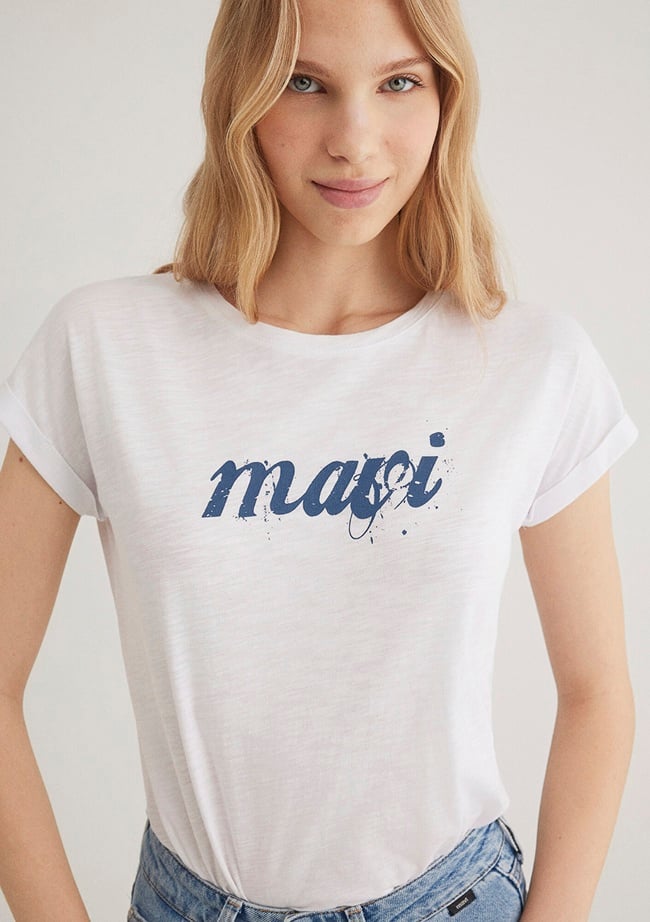  Mavi Mavi Logo Baskılı Beyaz Tişört Loose Fit / Bol Rahat Kesim 166422-620