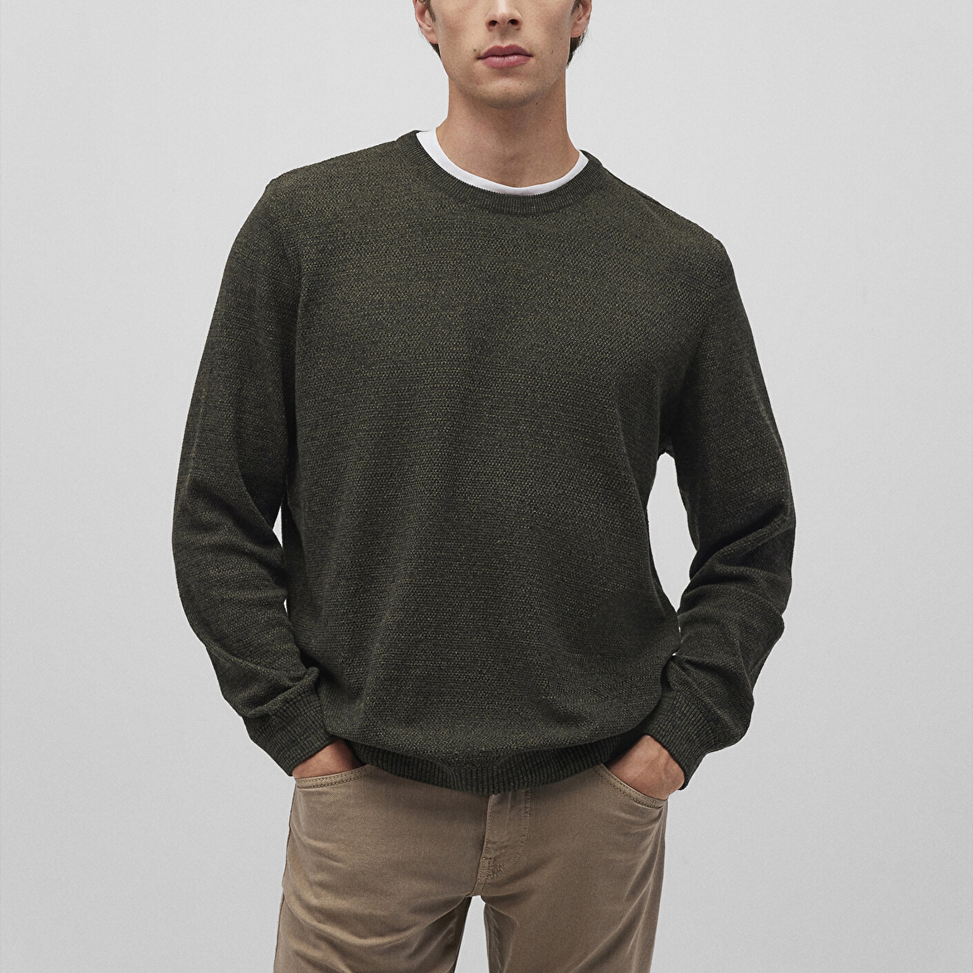 Mavi Bisiklet Yaka Haki Basic Kazak Slim Fit / Dar Kesim 070781-34343