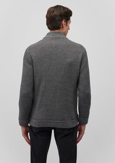  Mavi Fermuarlı Gri Triko Hırka Slim Fit / Dar Kesim 070804-34686