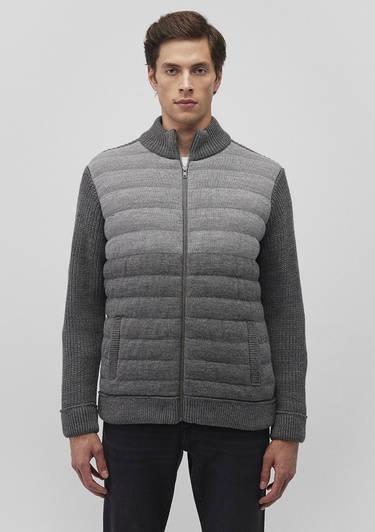  Mavi Fermuarlı Gri Triko Hırka Slim Fit / Dar Kesim 070804-34686