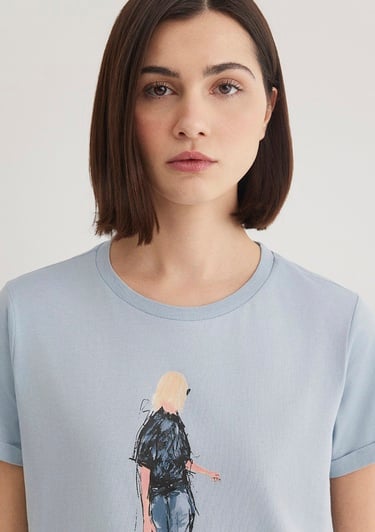  Mavi Denim Kız Baskılı Mavi İstanbul Tişört Regular Fit / Normal Kesim 1610222-70816