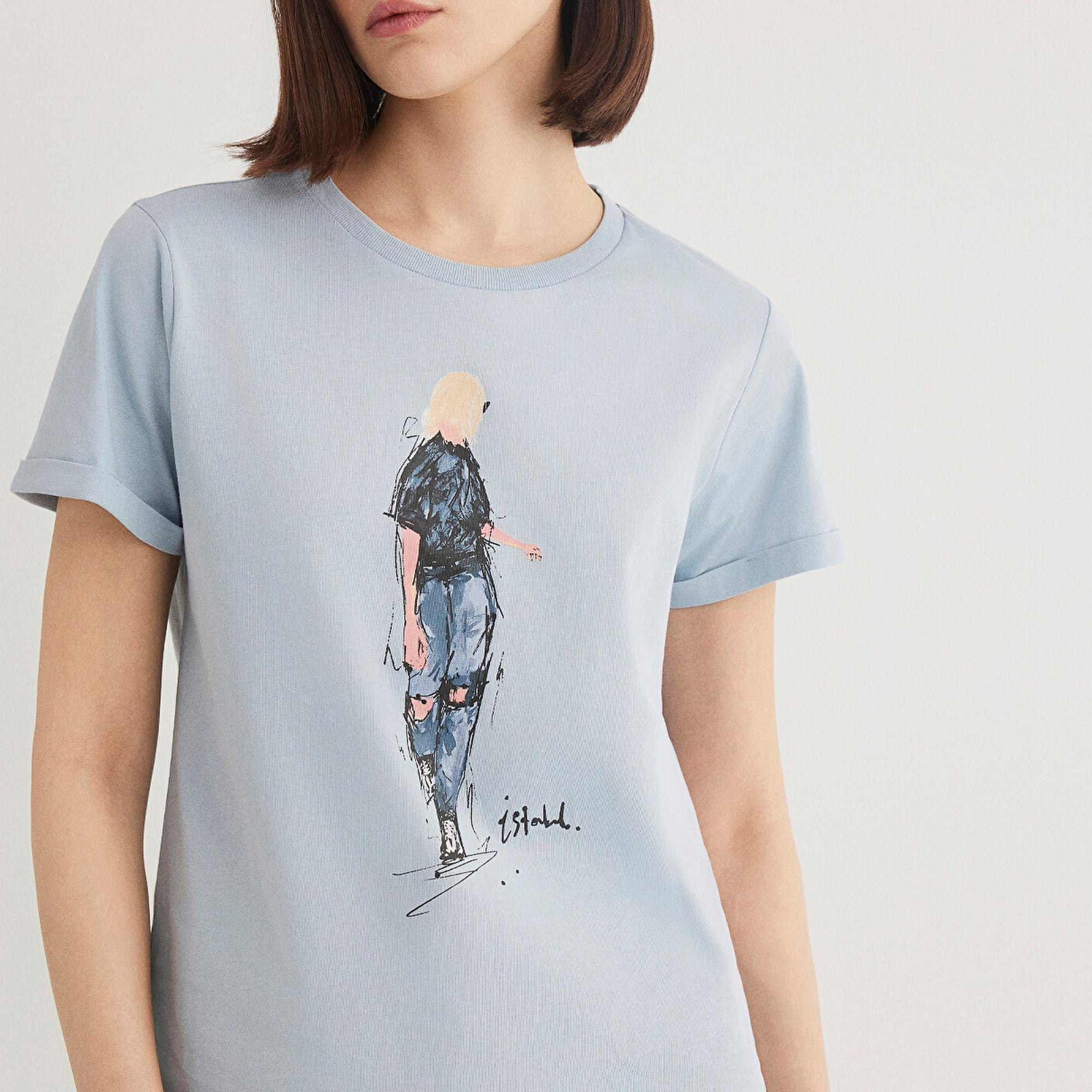 Mavi Denim Kız Baskılı Mavi İstanbul Tişört Regular Fit / Normal Kesim 1610222-70816