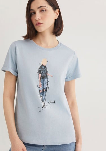  Mavi Denim Kız Baskılı Mavi İstanbul Tişört Regular Fit / Normal Kesim 1610222-70816