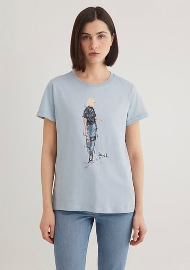  Mavi Denim Kız Baskılı Mavi İstanbul Tişört Regular Fit / Normal Kesim 1610222-70816