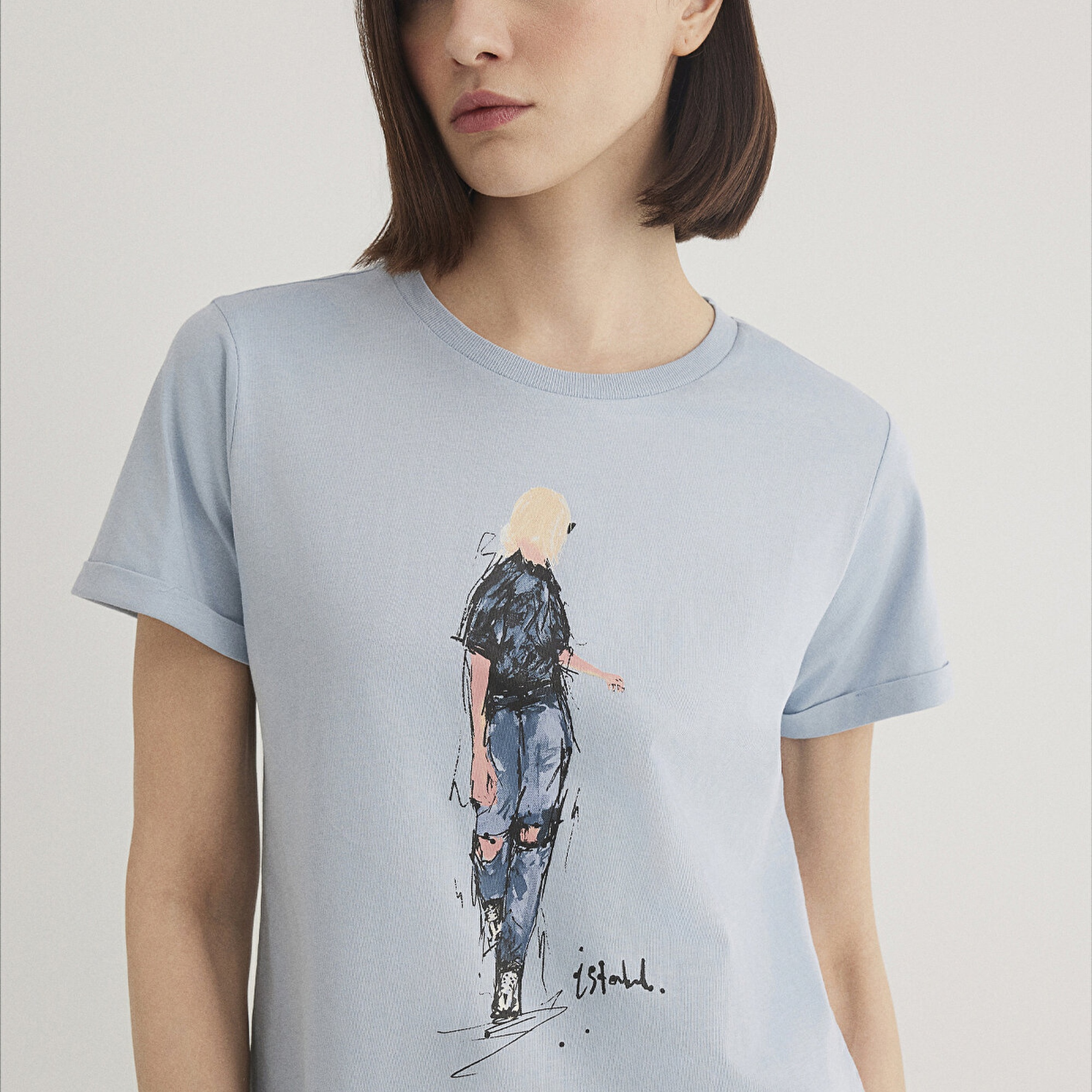 Mavi Denim Kız Baskılı Mavi İstanbul Tişört Regular Fit / Normal Kesim 1610222-70816