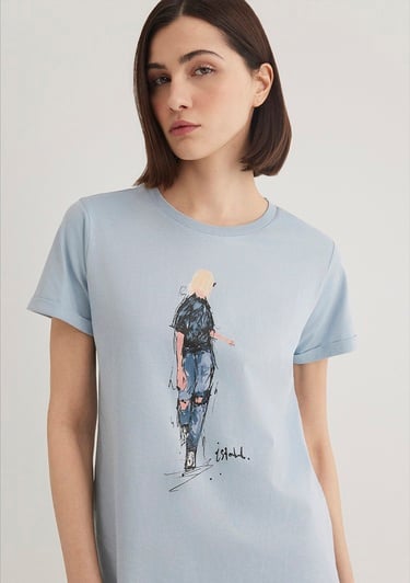  Mavi Denim Kız Baskılı Mavi İstanbul Tişört Regular Fit / Normal Kesim 1610222-70816