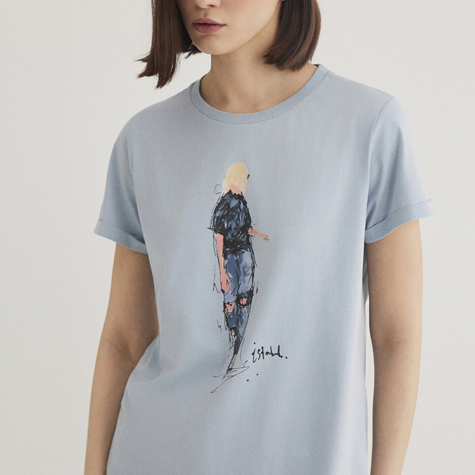 Mavi Denim Kız Baskılı Mavi İstanbul Tişört Regular Fit / Normal Kesim 1610222-70816