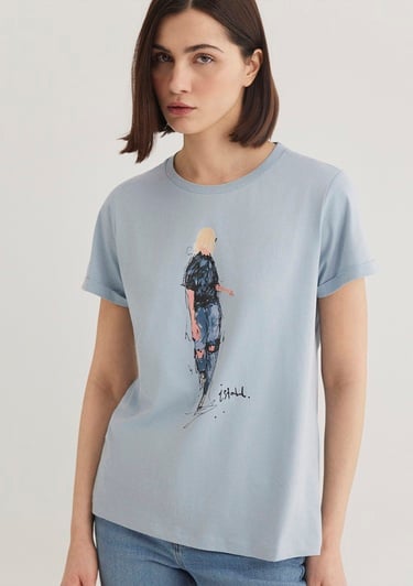  Mavi Denim Kız Baskılı Mavi İstanbul Tişört Regular Fit / Normal Kesim 1610222-70816