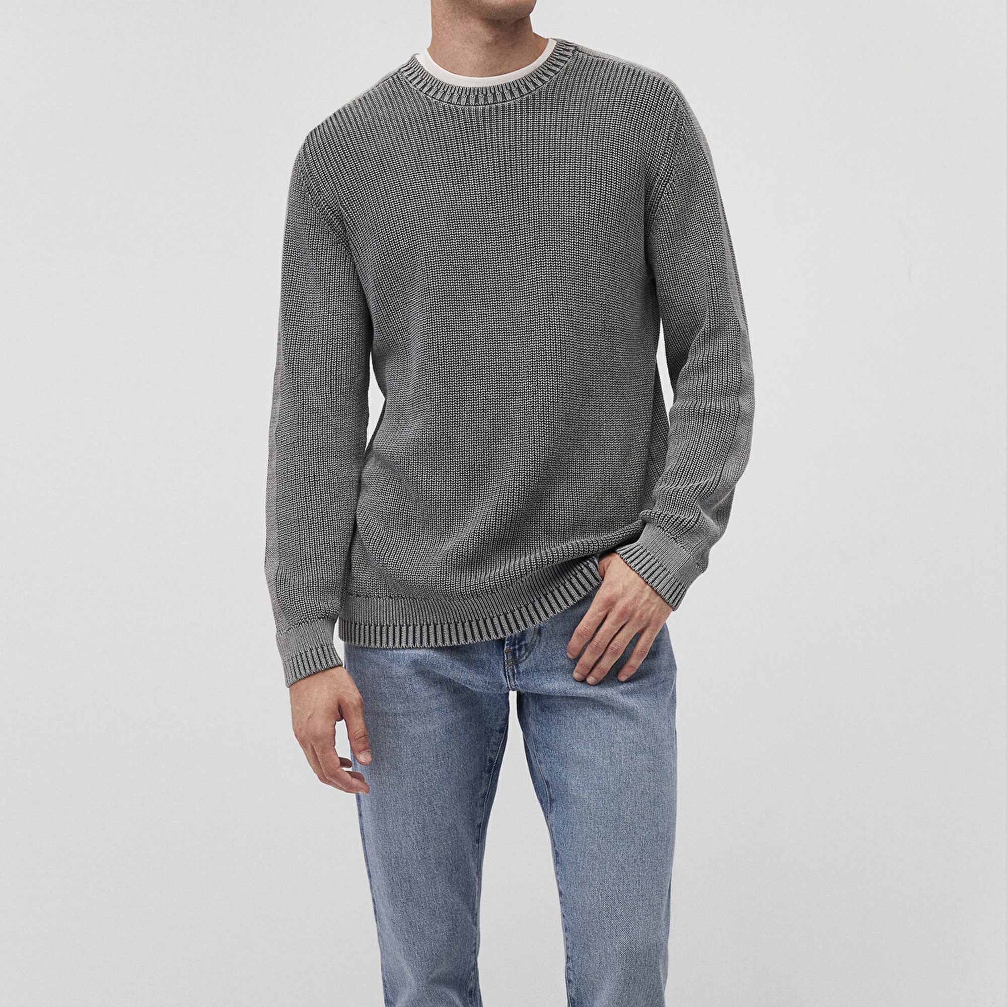 Mavi Bisiklet Yaka Gri Kazak Slim Fit / Dar Kesim 070767-34314