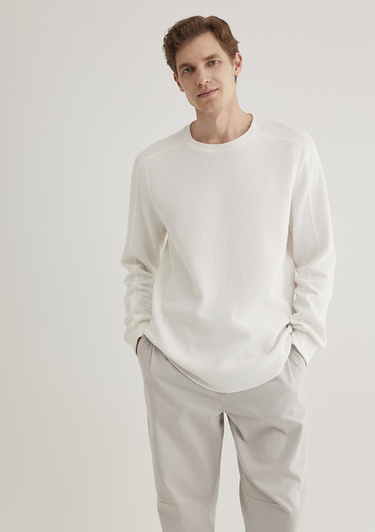  Mavi Uzun Kollu Dokulu Beyaz Basic Tişört Slim Fit / Dar Kesim 0610106-70054