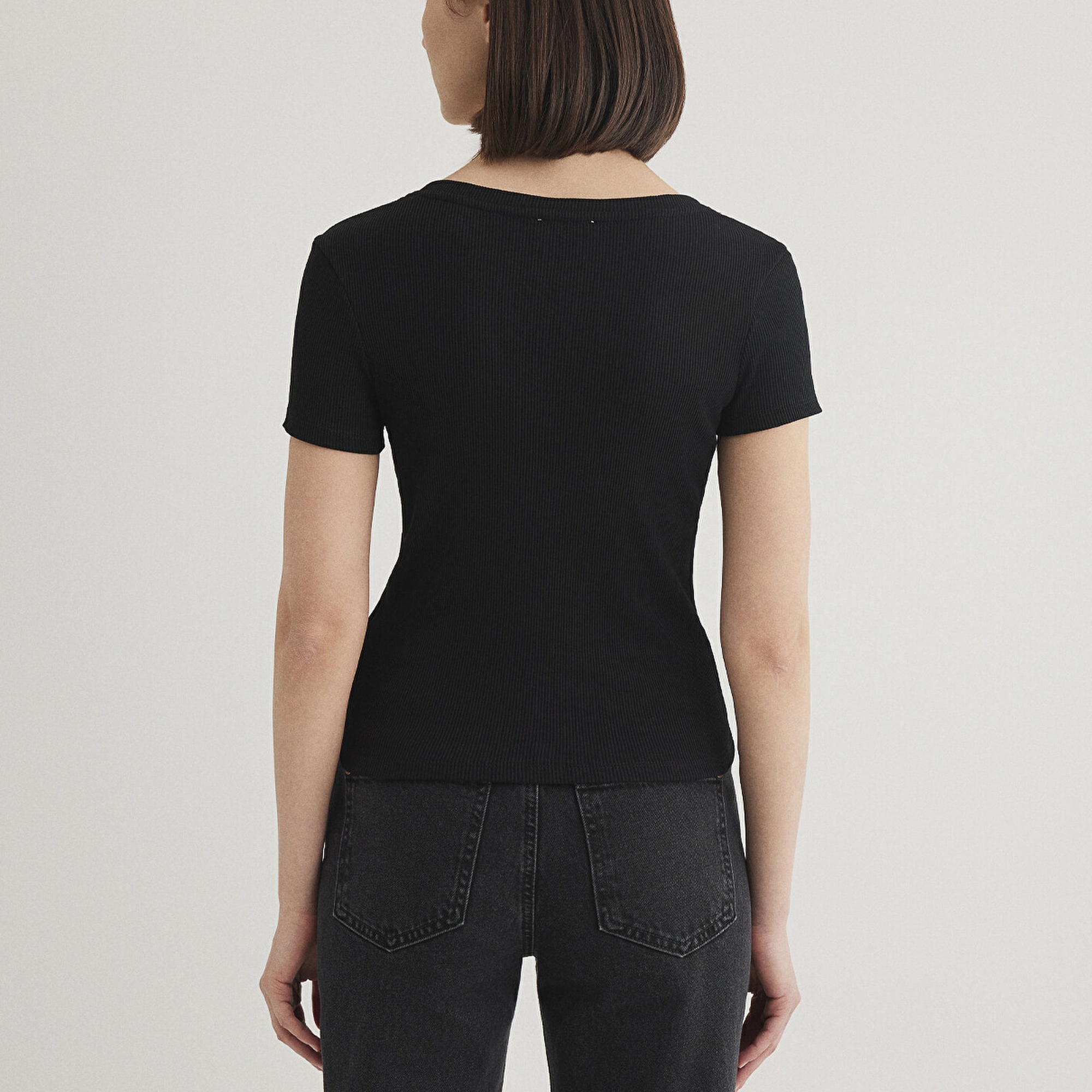 Mavi Siyah Basic V Yaka Tişört Fitted / Vücuda Oturan Kesim 1601040-900